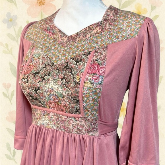 Vintage 70s Young Edwardian Pink Prairie Maxi Dress - Picture 3 of 8